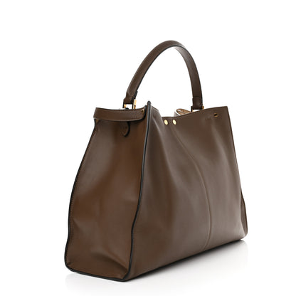 Fendi Vitello Seta Glazed Fabric FF 1974 Large Peekaboo X-Lite Maya Mogano Panna 3 of 11