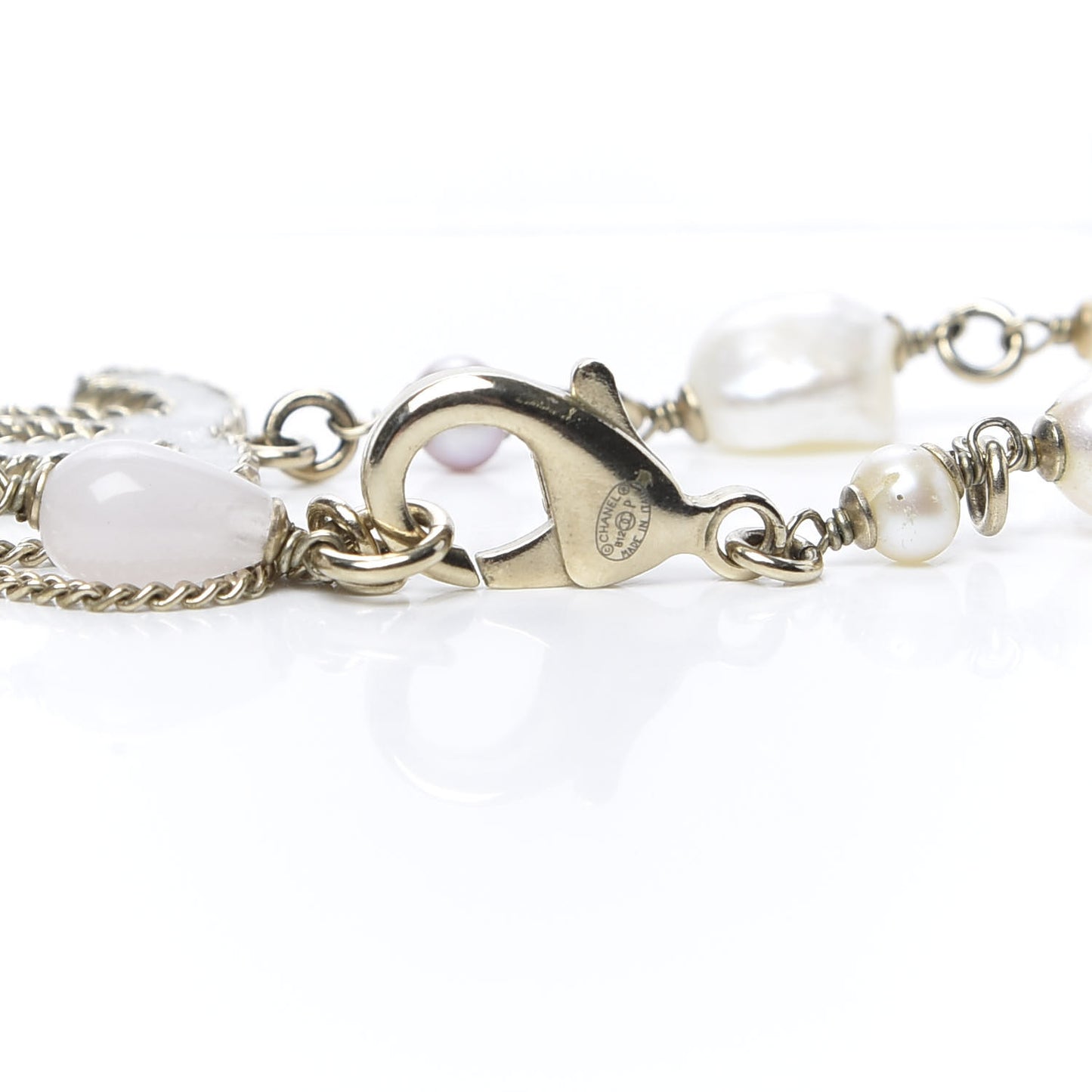 Pearl Beaded CC Long Necklace Pink Gold