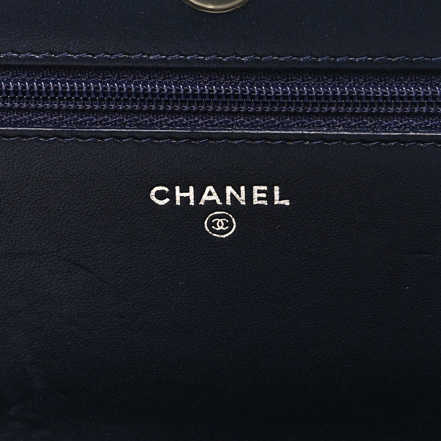 Chanel Lambskin Chevron Quilted Studded Wallet On Chain WOC Navy 6 of 14