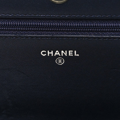 Chanel Lambskin Chevron Quilted Studded Wallet On Chain WOC Navy 6 of 14