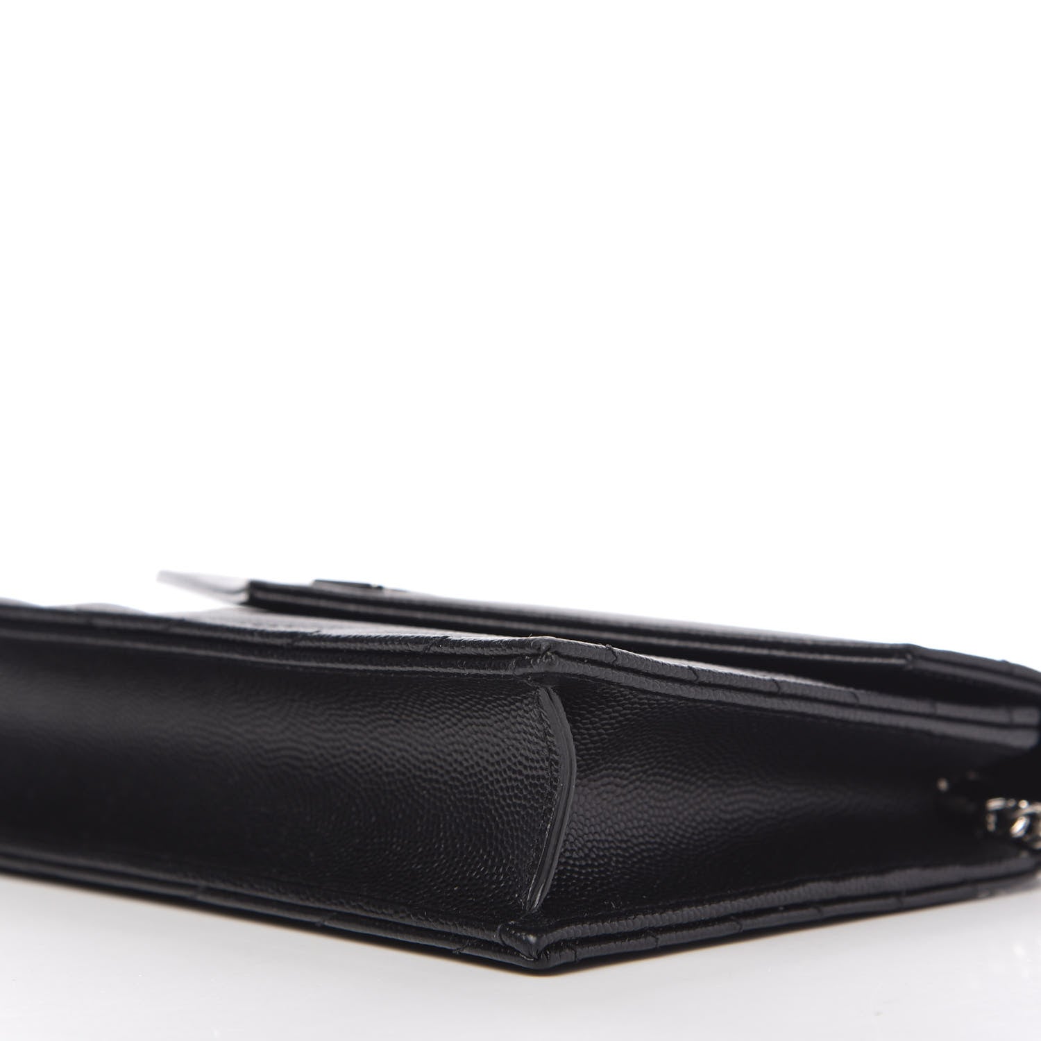 Saint Laurent Grain De Poudre Matelasse Chevron Monogram Envelope Chain Wallet Black 7 of 10
