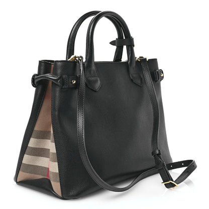 Burberry Grainy Calfskin House Check Medium Banner Tote Black 3 of 11