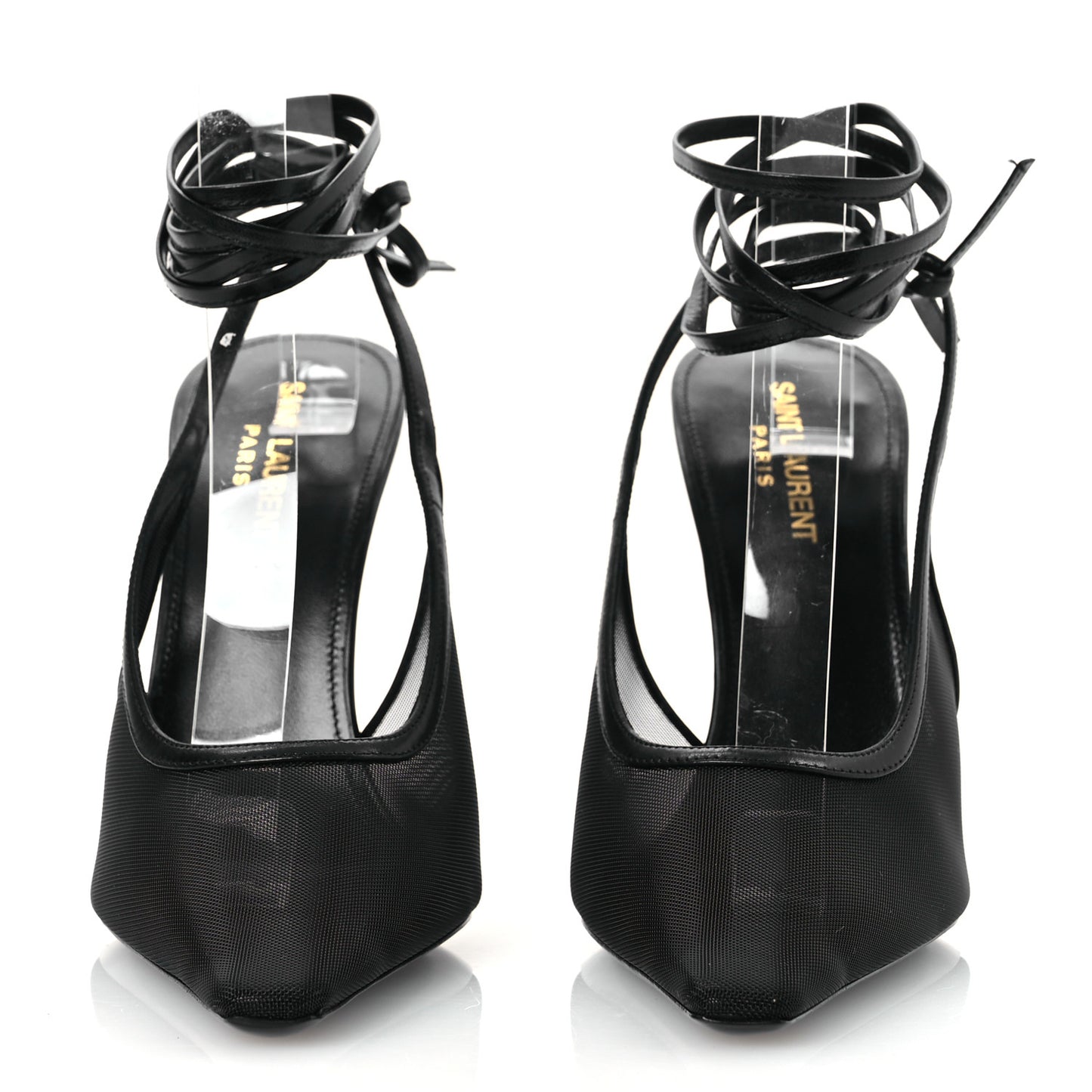 Tulle Mesh Lambskin Oxails 110 Ankle Tie Pumps 40 Black