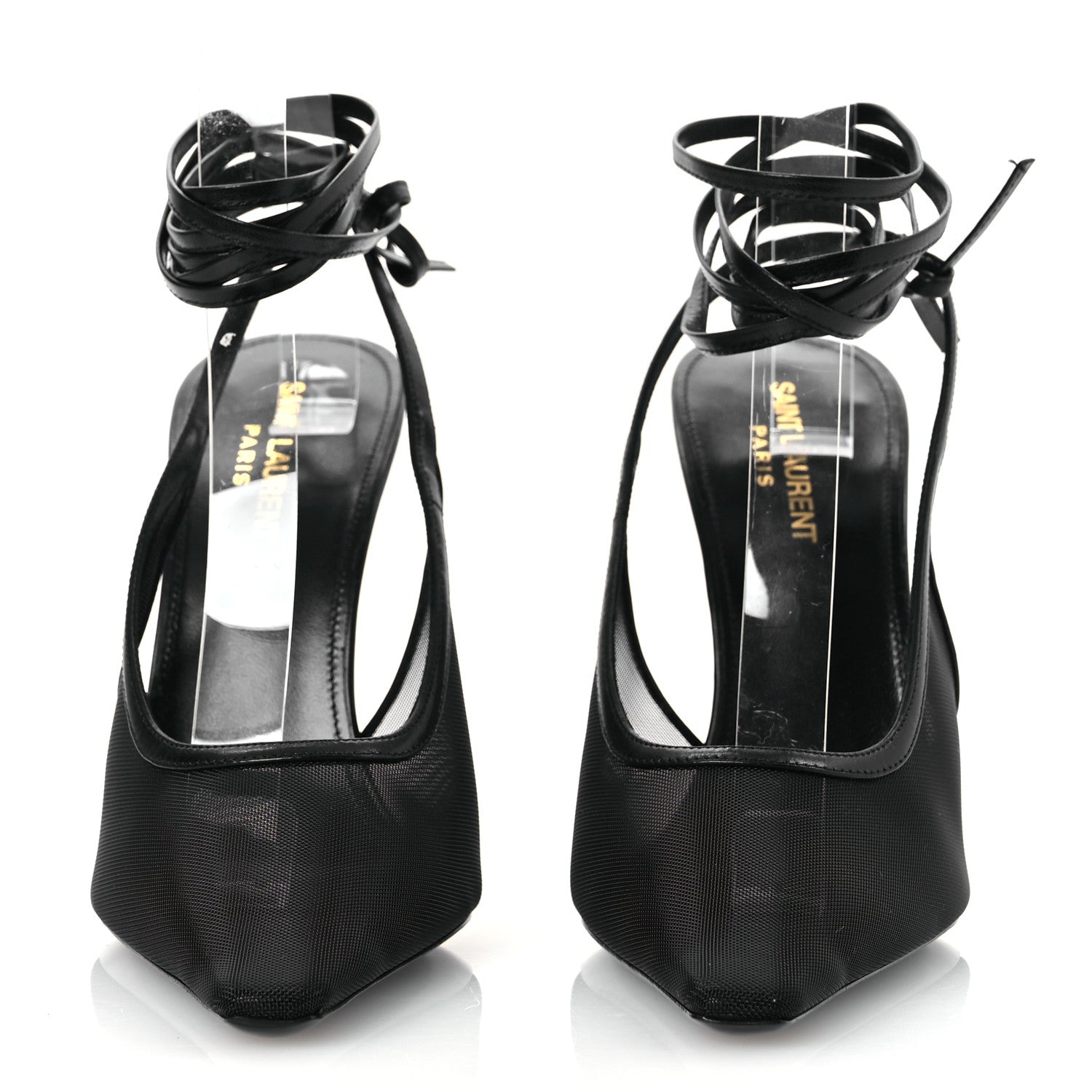 Saint Laurent Tulle Mesh Lambskin Oxails 110 Ankle Tie Pumps 40 Black 3 of 11