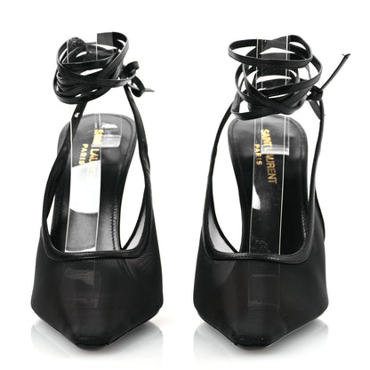 Saint Laurent Tulle Mesh Lambskin Oxails 110 Ankle Tie Pumps 40 Black 3 of 11