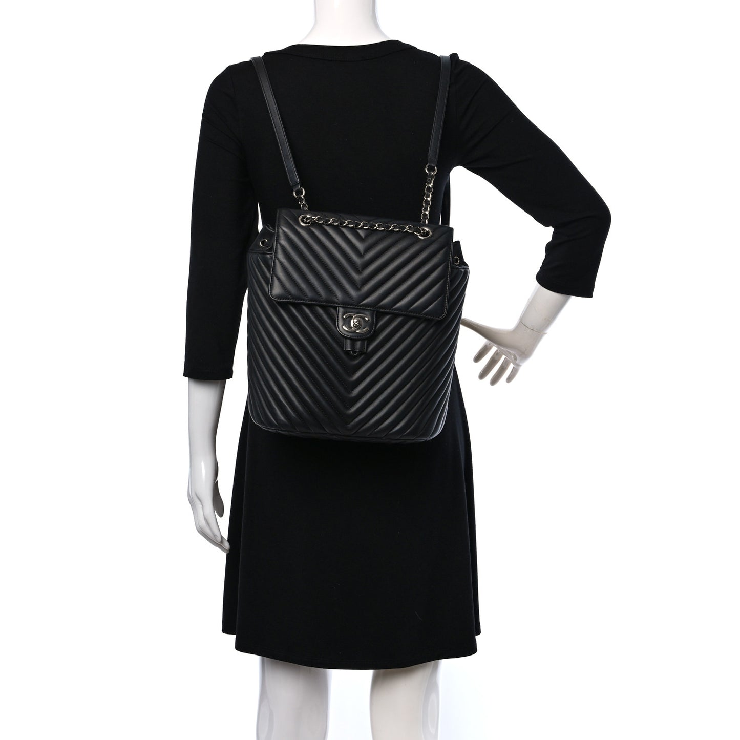 Calfskin Chevron Quilted Large Urban Spirit Backpack Black