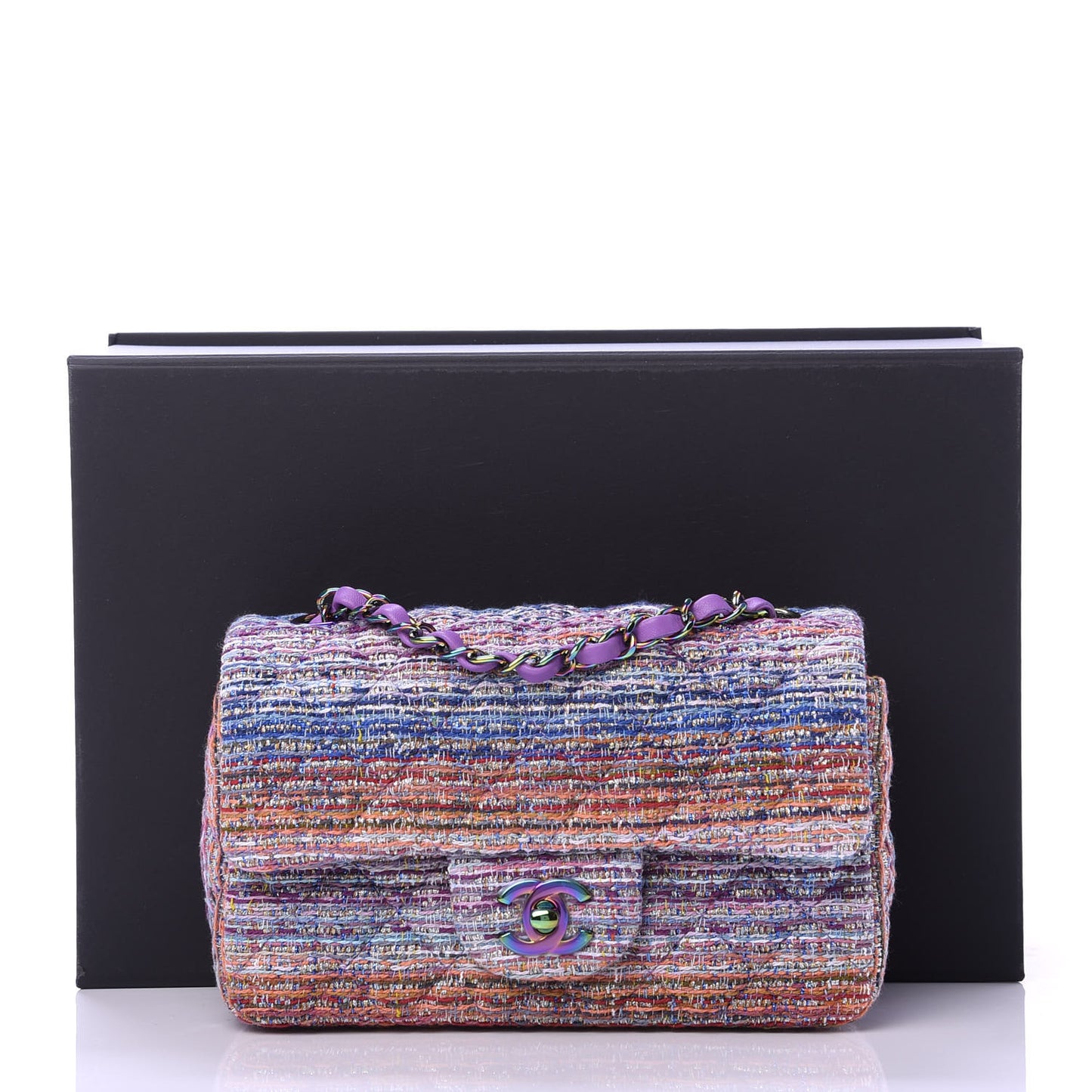 Tweed Quilted Mini Rectangular Flap Blue Pink Orange
