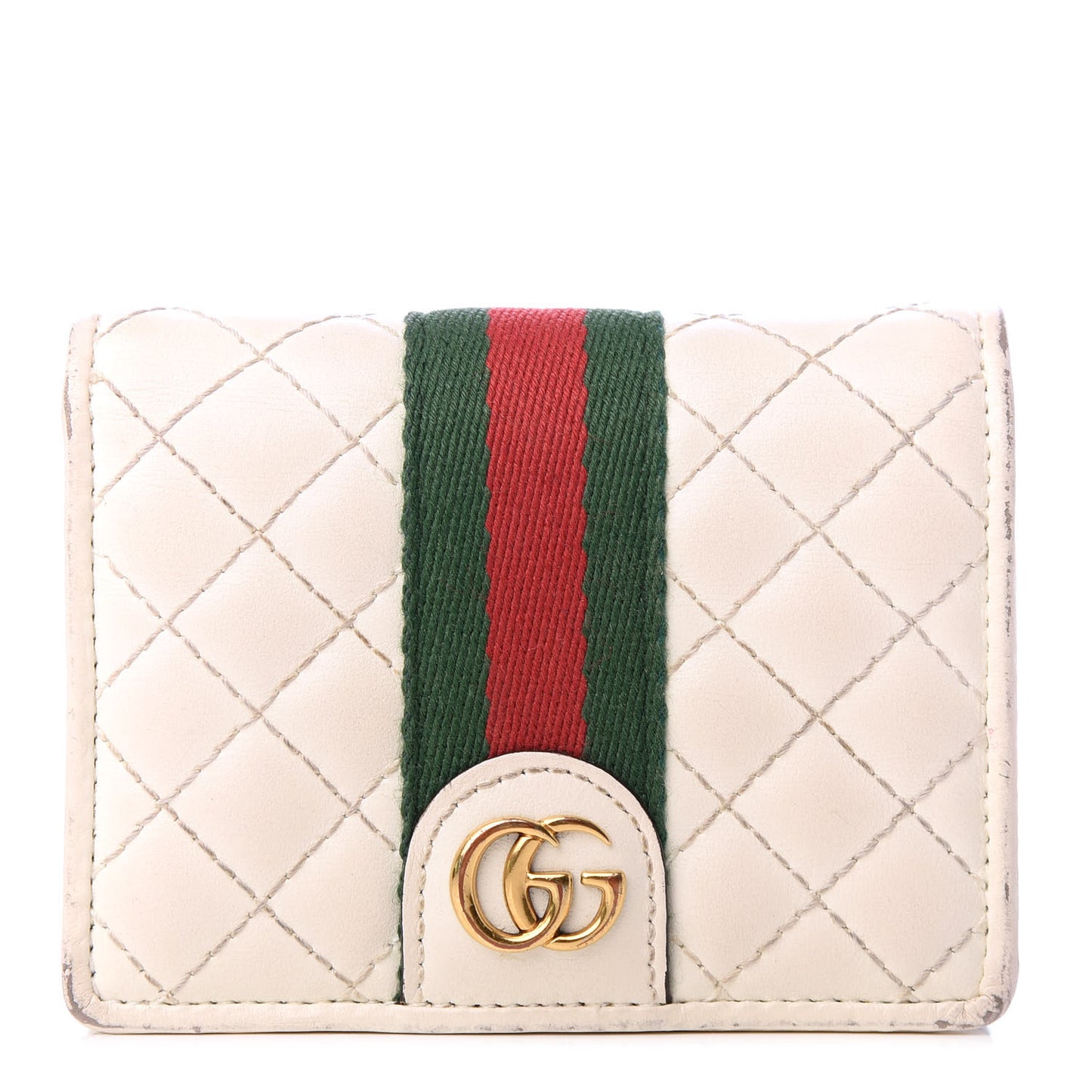 Calfskin Web Trapuntata GG Card Case Wallet Off White