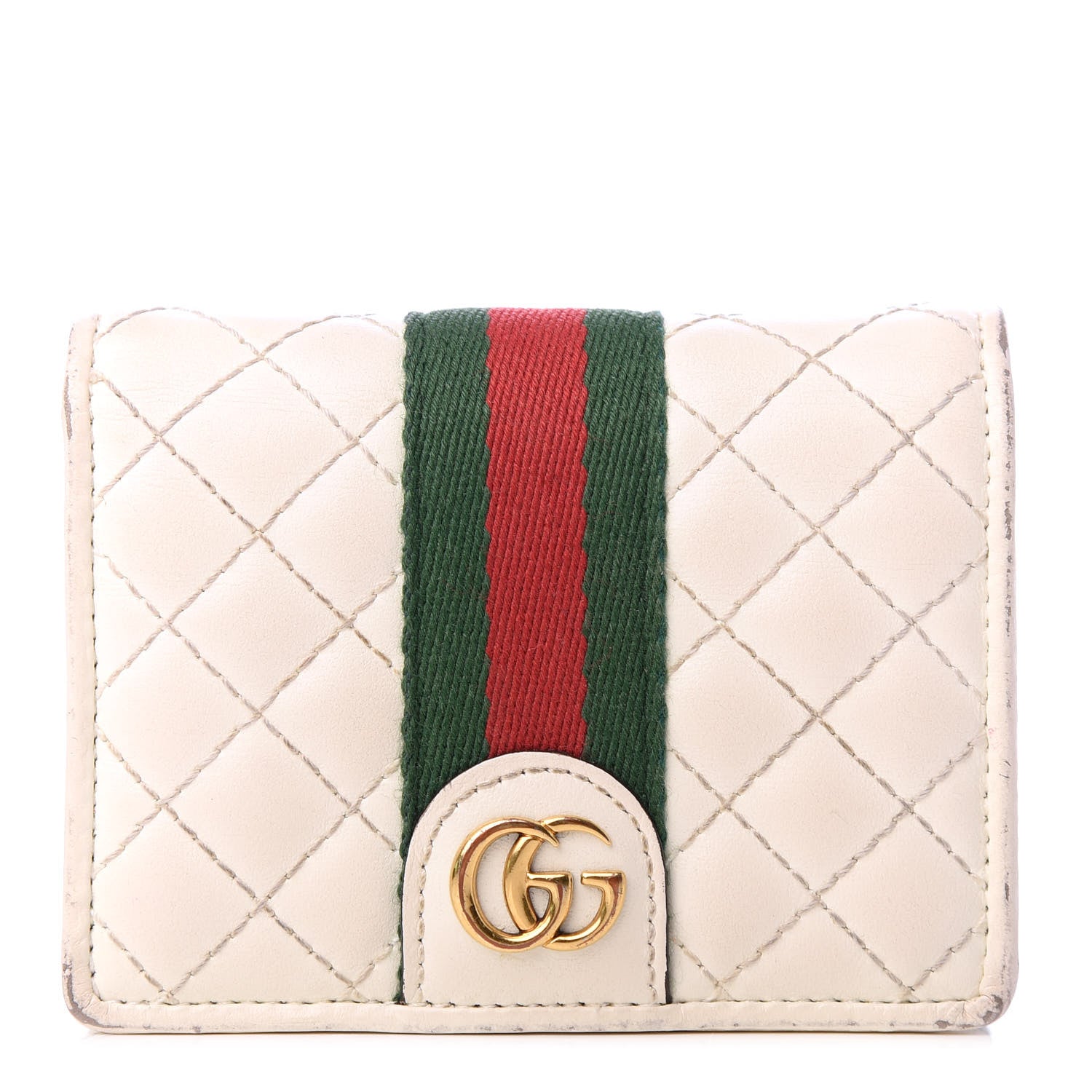 Gucci Calfskin Web Trapuntata GG Card Case Wallet Off White 1 of 9