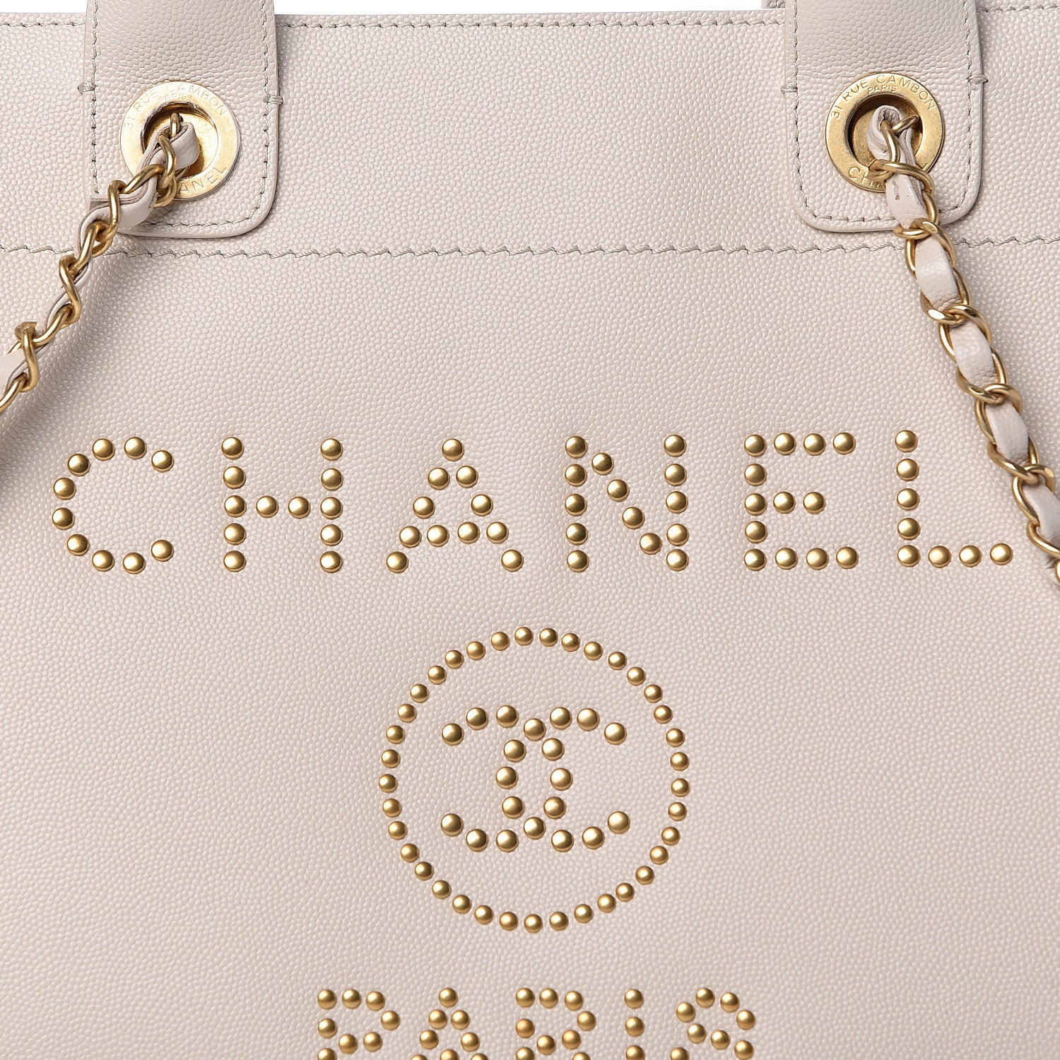 Chanel Caviar Small Studded Deauville Tote Ivory 9 of 13