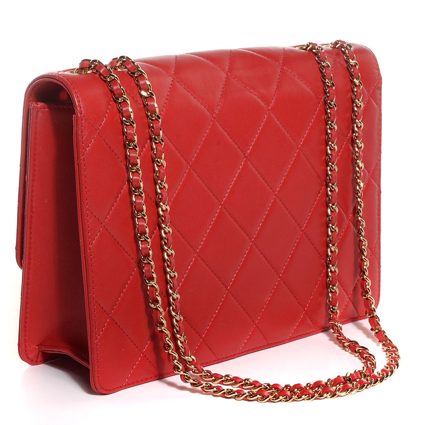 Lambskin Quilted Medium Golden Class Flap Red