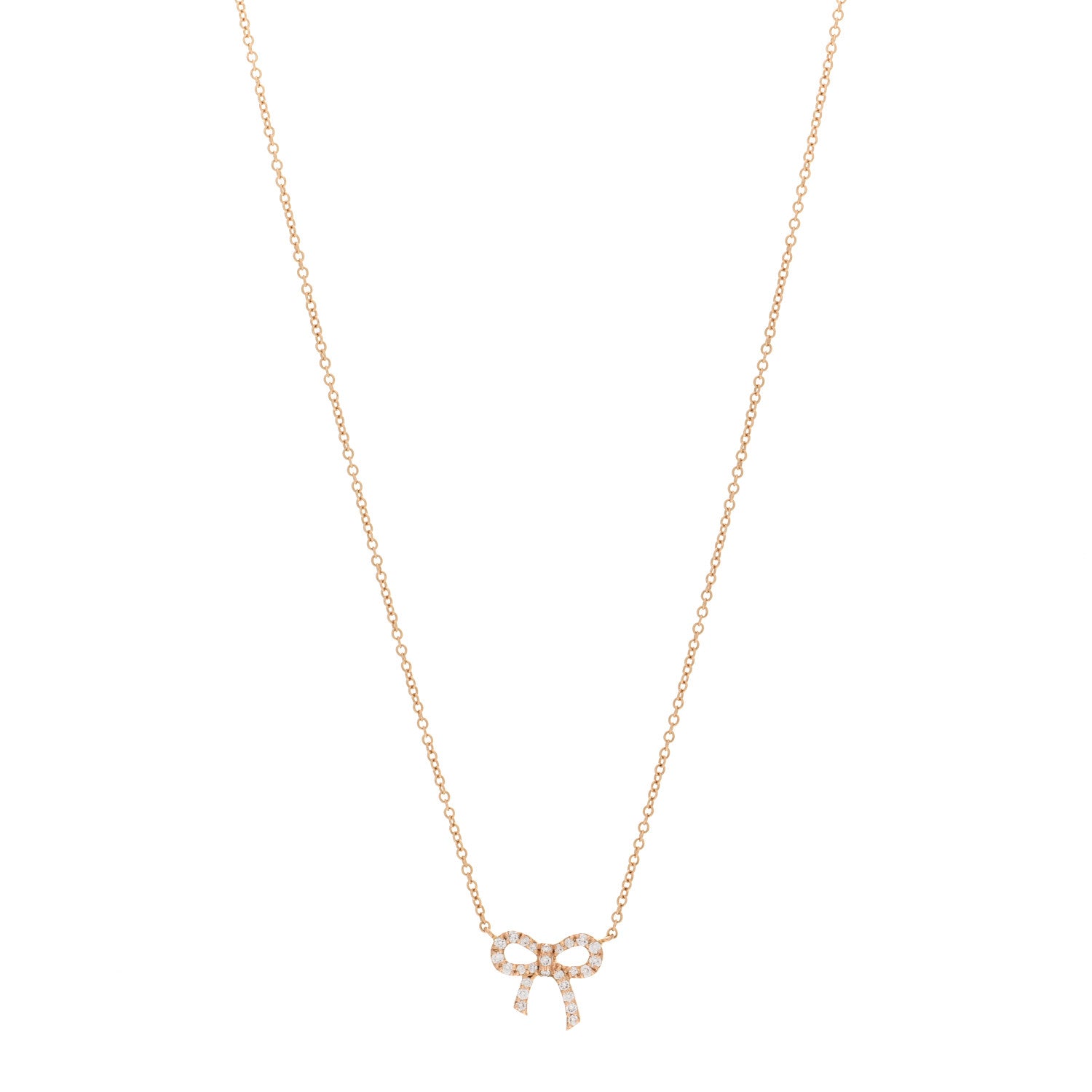 Tiffany 18K Rose Gold Diamond Mini Bow Pendant Necklace 1 of 6