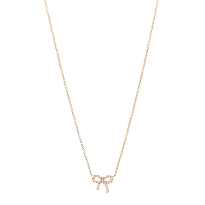 Tiffany 18K Rose Gold Diamond Mini Bow Pendant Necklace 1 of 6