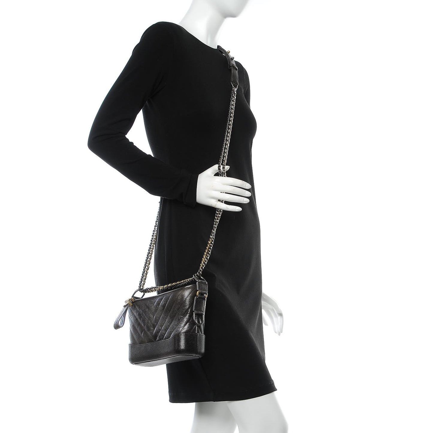 Metallic Grained Goatskin Chevron Quilted Small Gabrielle Hobo Dark Silver Gold