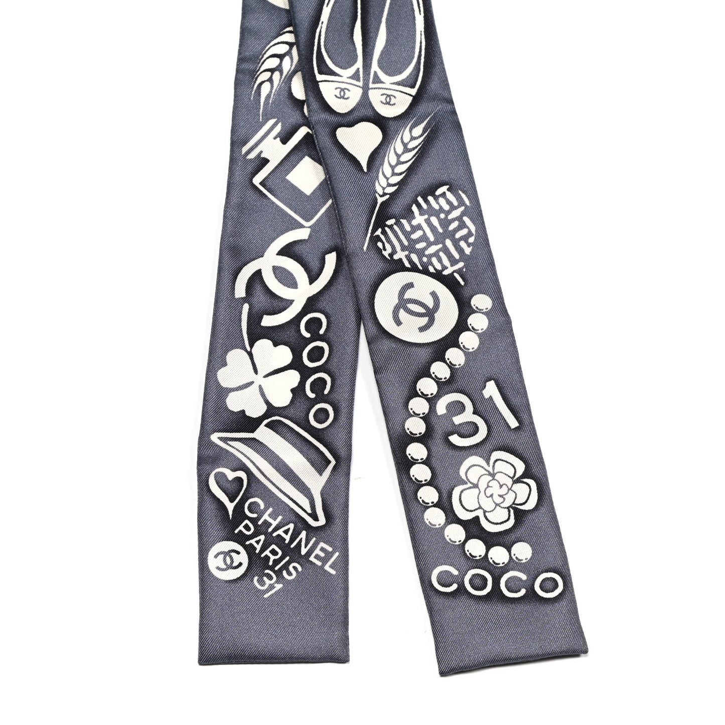 Silk CC Slim Bandeau Scarf Grey Ecru Black