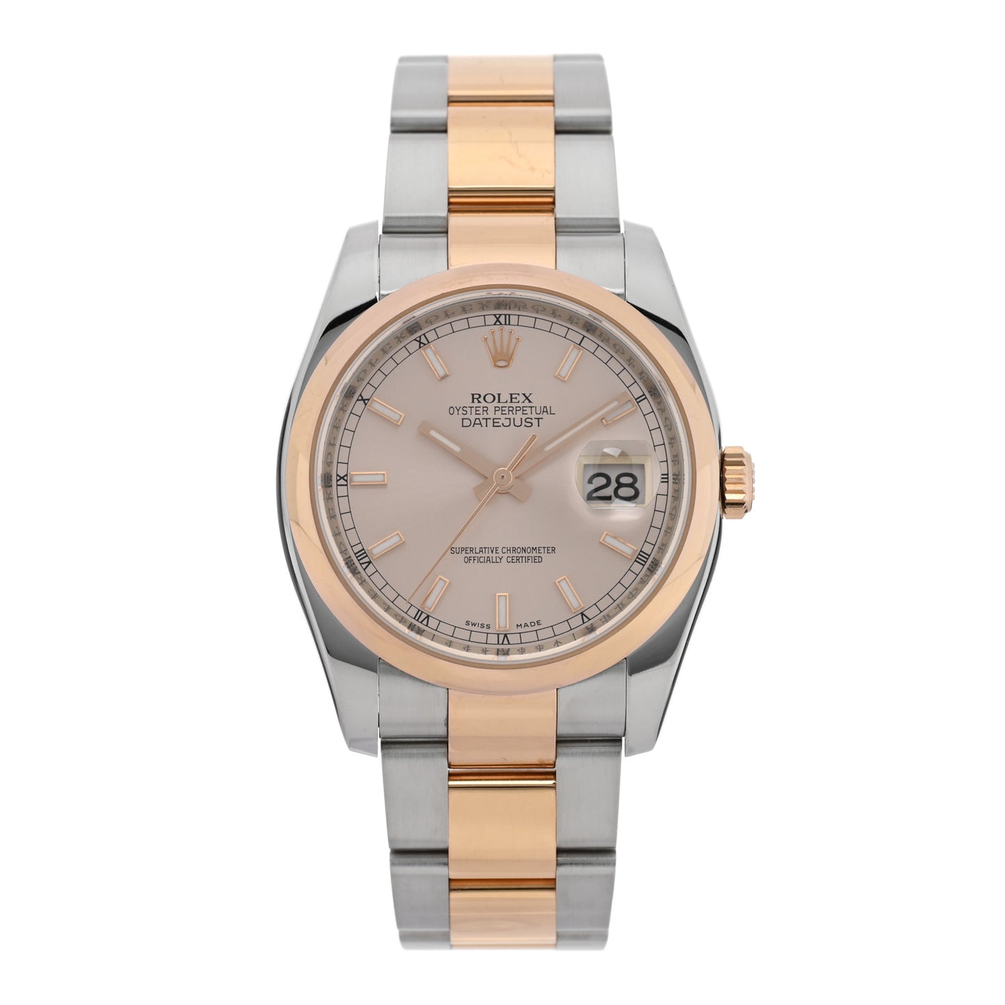 Stainless Steel 18K Everose Gold 36mm Oyster Perpetual Datejust Watch Pink 116201