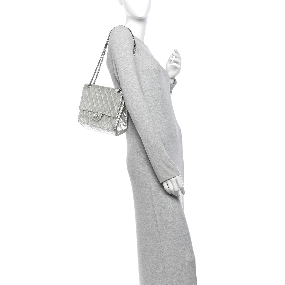 Metallic Aged Calfskin Quilted 2.55 Reissue 226 Flap Silver
