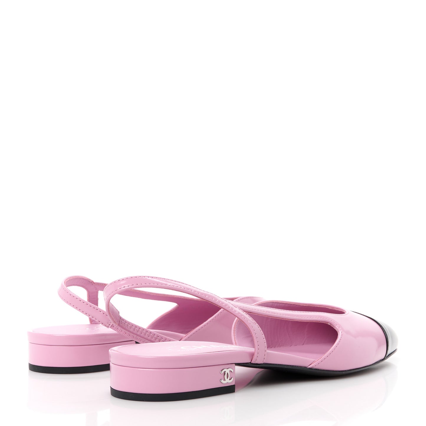 Shiny Lambskin Cap Toe Slingback Sandals 37.5 Light Purple Black