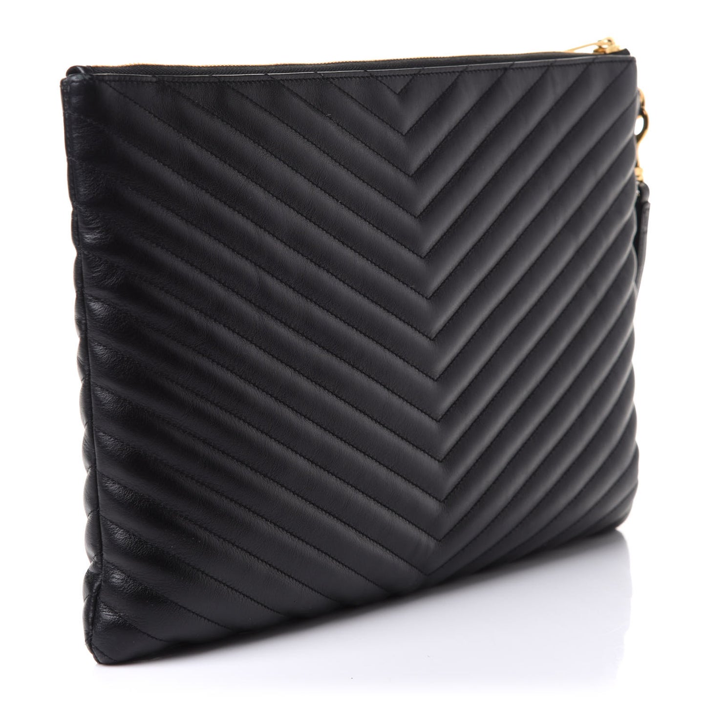 Calfskin Matelasse Chevron Monogram Document Holder Black