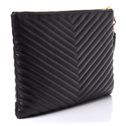 Saint Laurent Calfskin Matelasse Chevron Monogram Document Holder Black 3 of 8