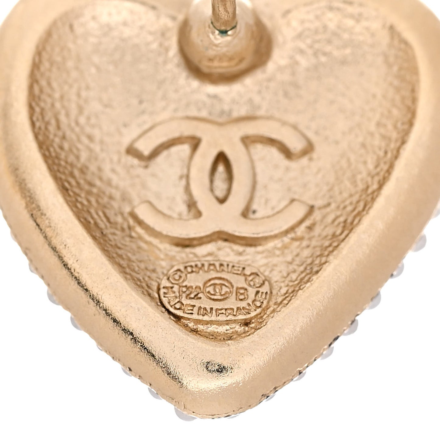 Pearl Crystal CC Heart Earrings Gold Black