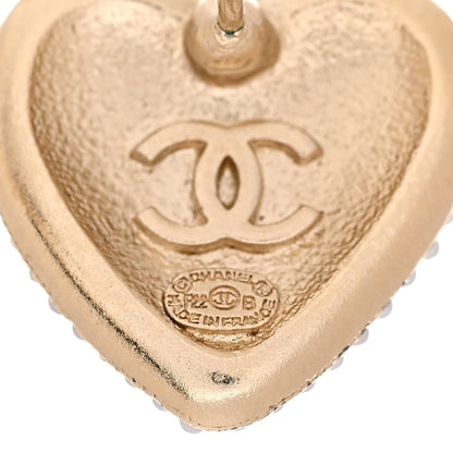 Chanel Pearl Crystal CC Heart Earrings Gold Black 4 of 5