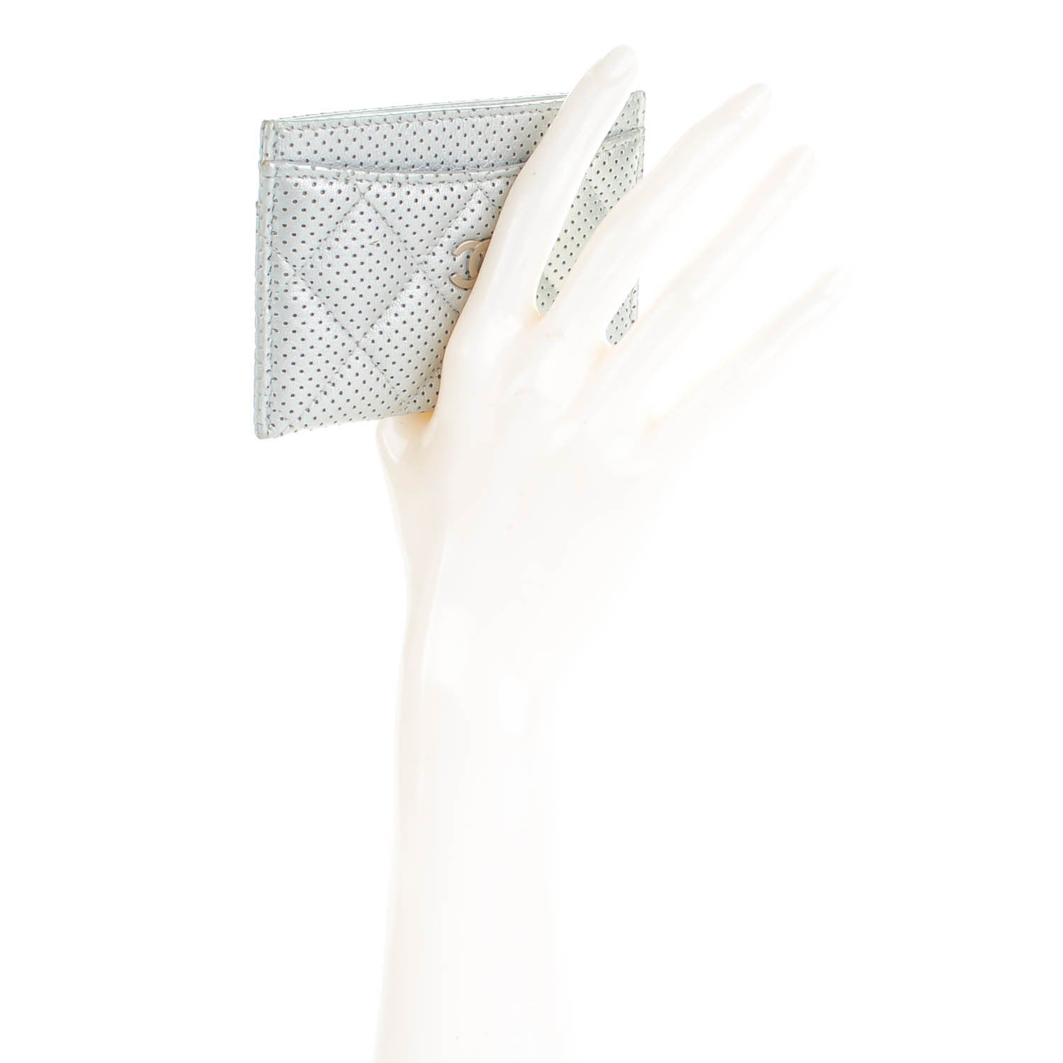 Chanel Perforated Lambskin Quilted Card Holder Light Silver 2 of 8