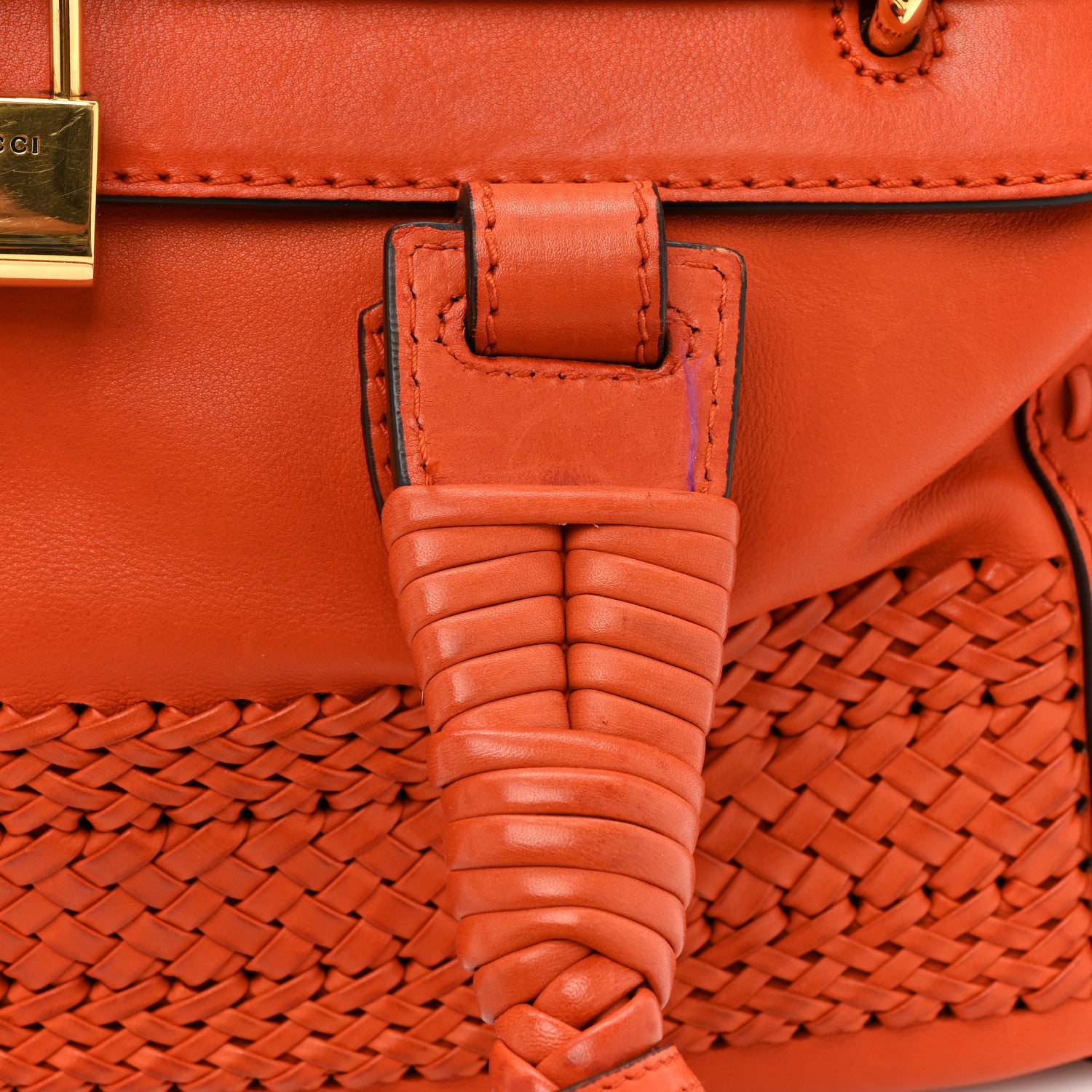 Gucci Calfskin Handmade Medium Top Handle Bag Orange 18 of 19
