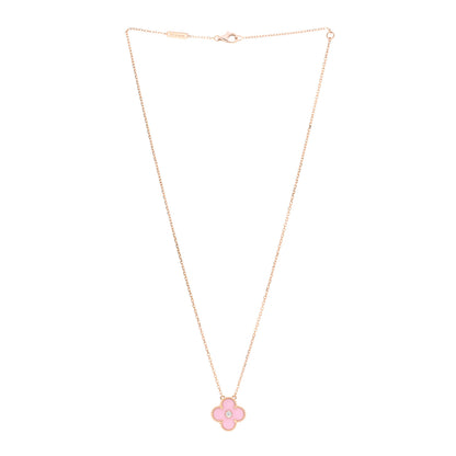Van Cleef & Arpels 18K Rose Gold Diamond Pink Porcelain Vintage Alhambra Pendant Necklace 3 of 6