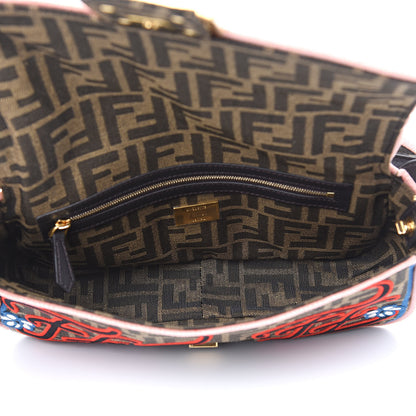 Fendi Fabric Jacquard FF 1974 Karligraphy Embroidered Baguette Tobacco Moro Rosso 5 of 10