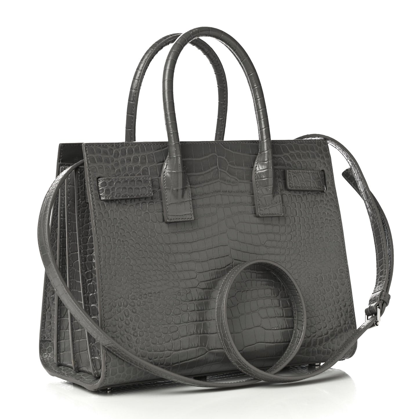 Calfskin Crocodile Embossed Baby Sac De Jour Fog