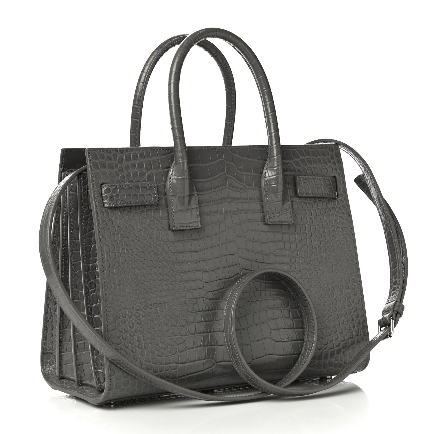 Saint Laurent Calfskin Crocodile Embossed Baby Sac De Jour Fog 4 of 11