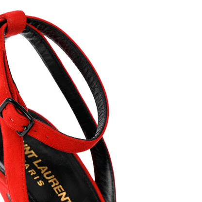 Saint Laurent Kid Scamosciato Tribute 105 Open Toe Platform Sandals 37.5 Rouge Eros 12 of 14