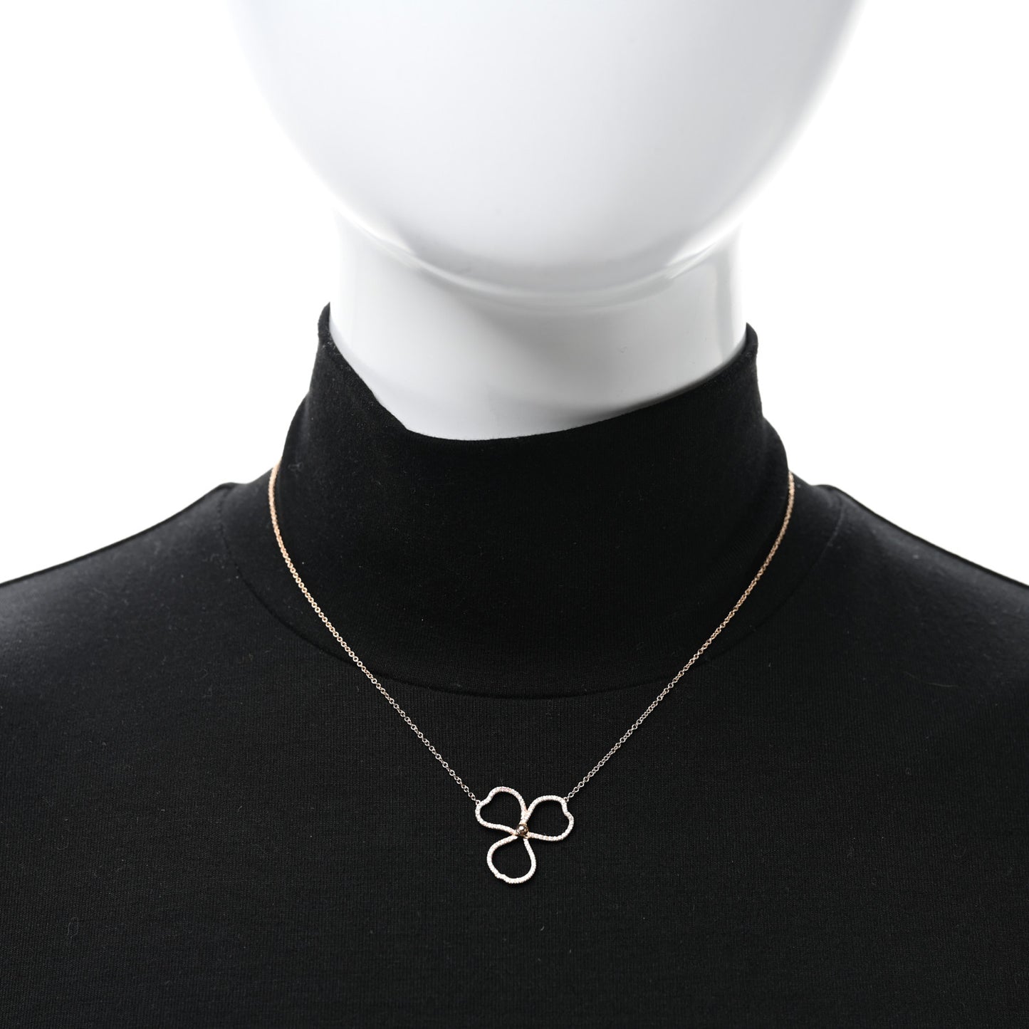 18K Rose Gold Diamond Open Flower Paper Flowers Pendant Necklace