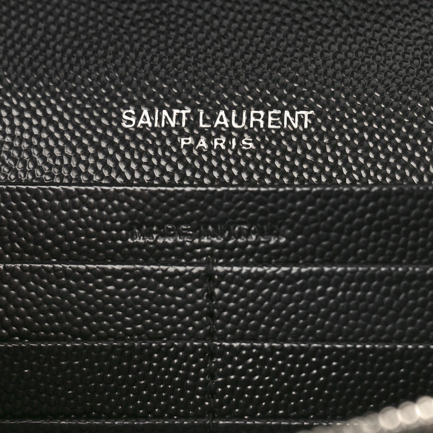 Saint Laurent Grain De Poudre Matelasse Chevron Monogram Chain Wallet Black 6 of 9