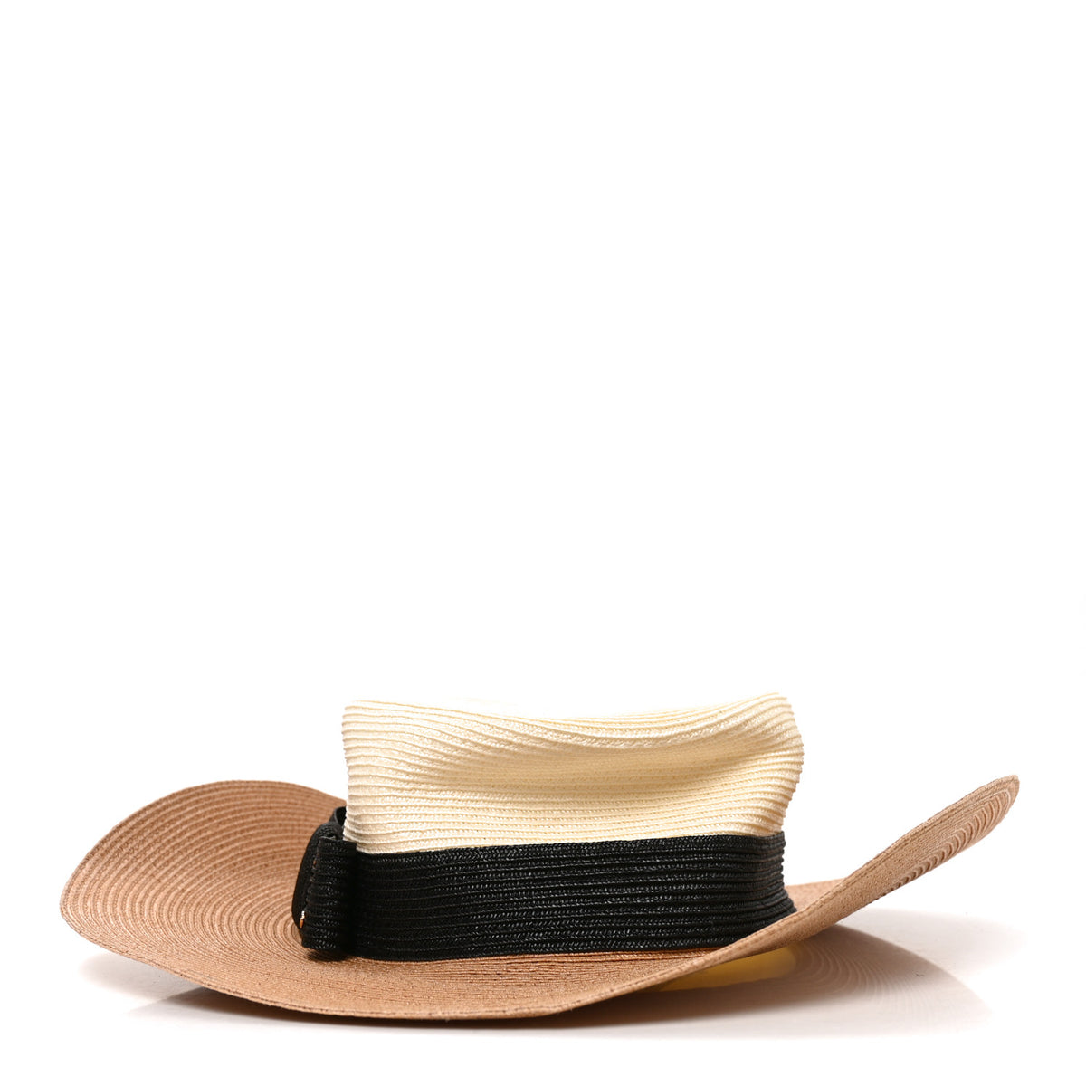 Straw Effect Fabric Wide Brim Hat With Bow L White Black