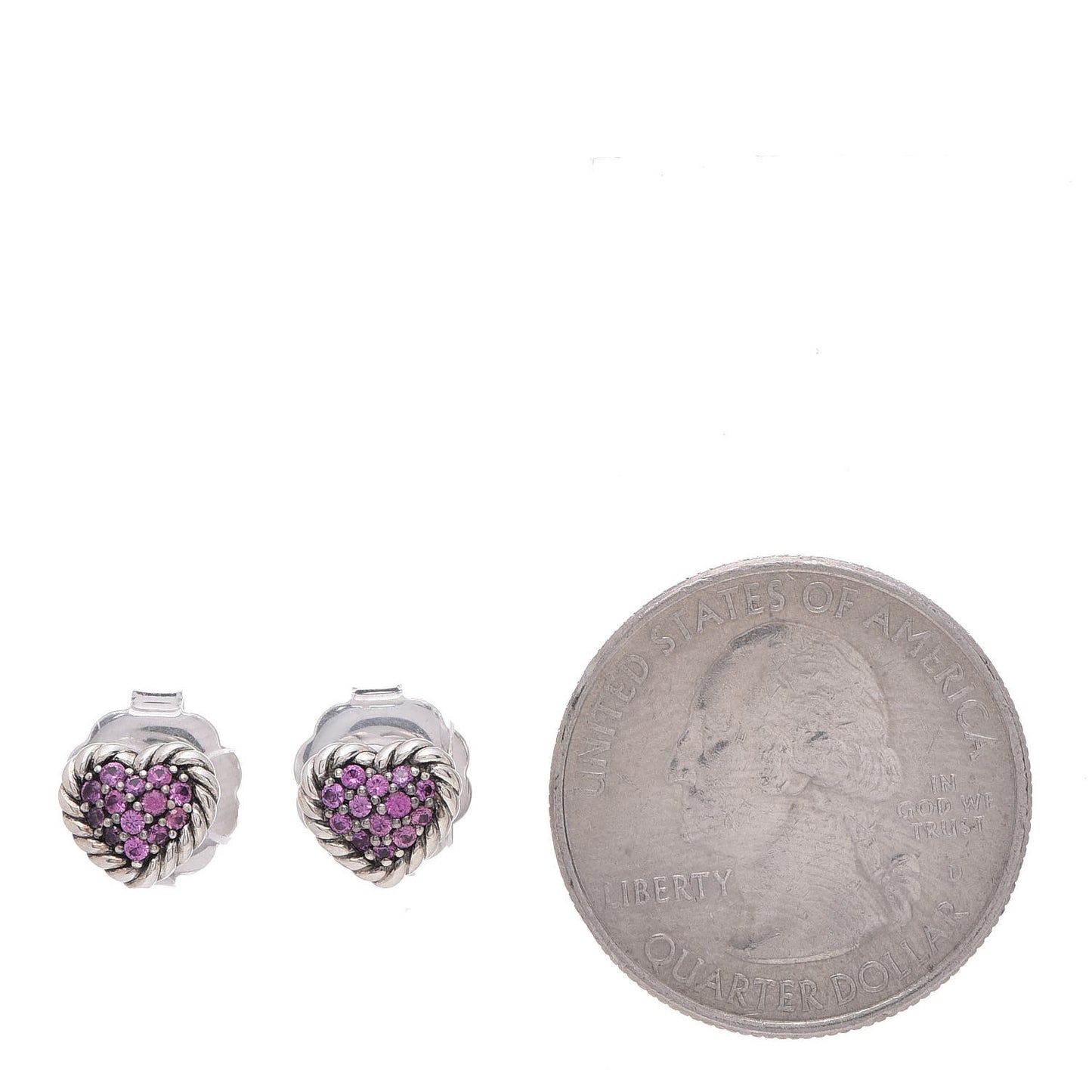 Sterling Silver Pink Sapphire Petite Pave Heart Earrings