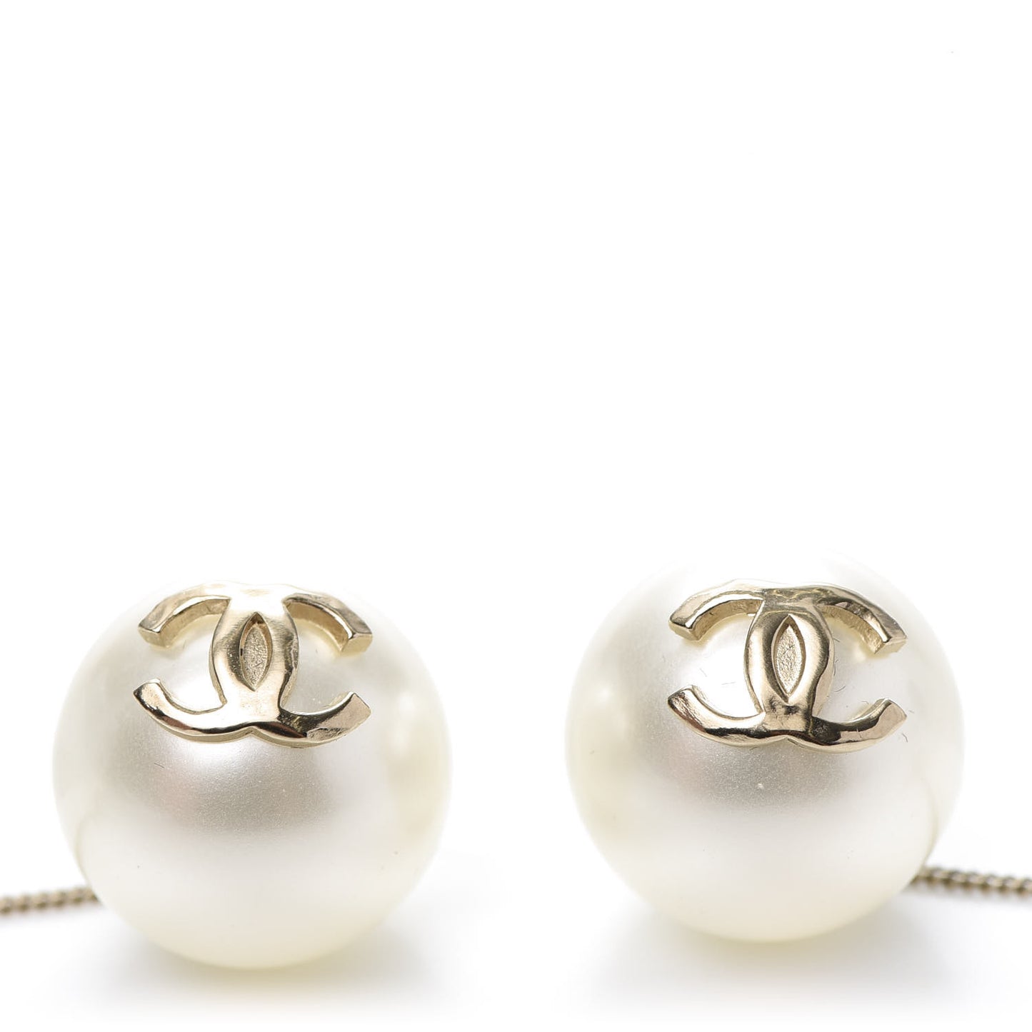 Pearl CC Chain Drop Earrings Gold