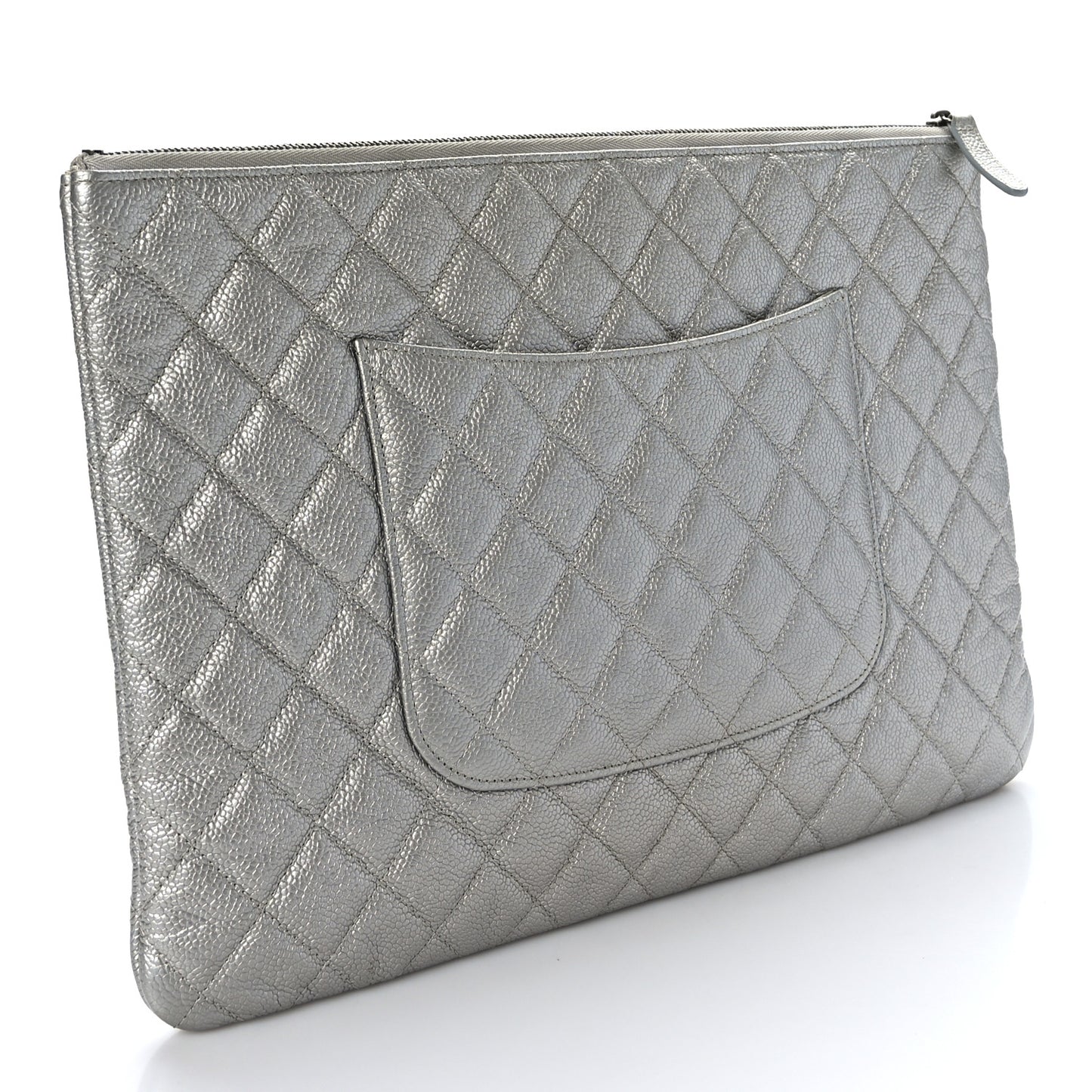 Lambskin Quilted Large Cosmetic Case Silver