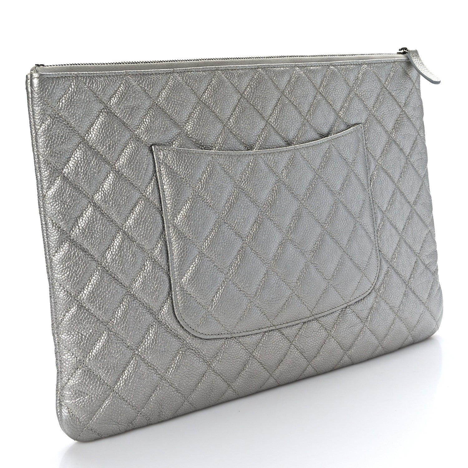Chanel Lambskin Quilted Large Cosmetic Case Silver 3 of 7