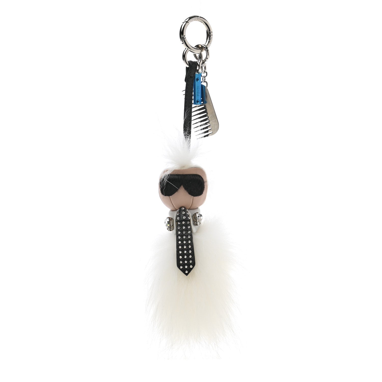 Fendi Fox Goat Mink Fur Nappa Crystal Studded Mini Karlito Tuxedo Bag Charm White Multicolor 1 of 4
