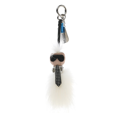 Fendi Fox Goat Mink Fur Nappa Crystal Studded Mini Karlito Tuxedo Bag Charm White Multicolor 1 of 4