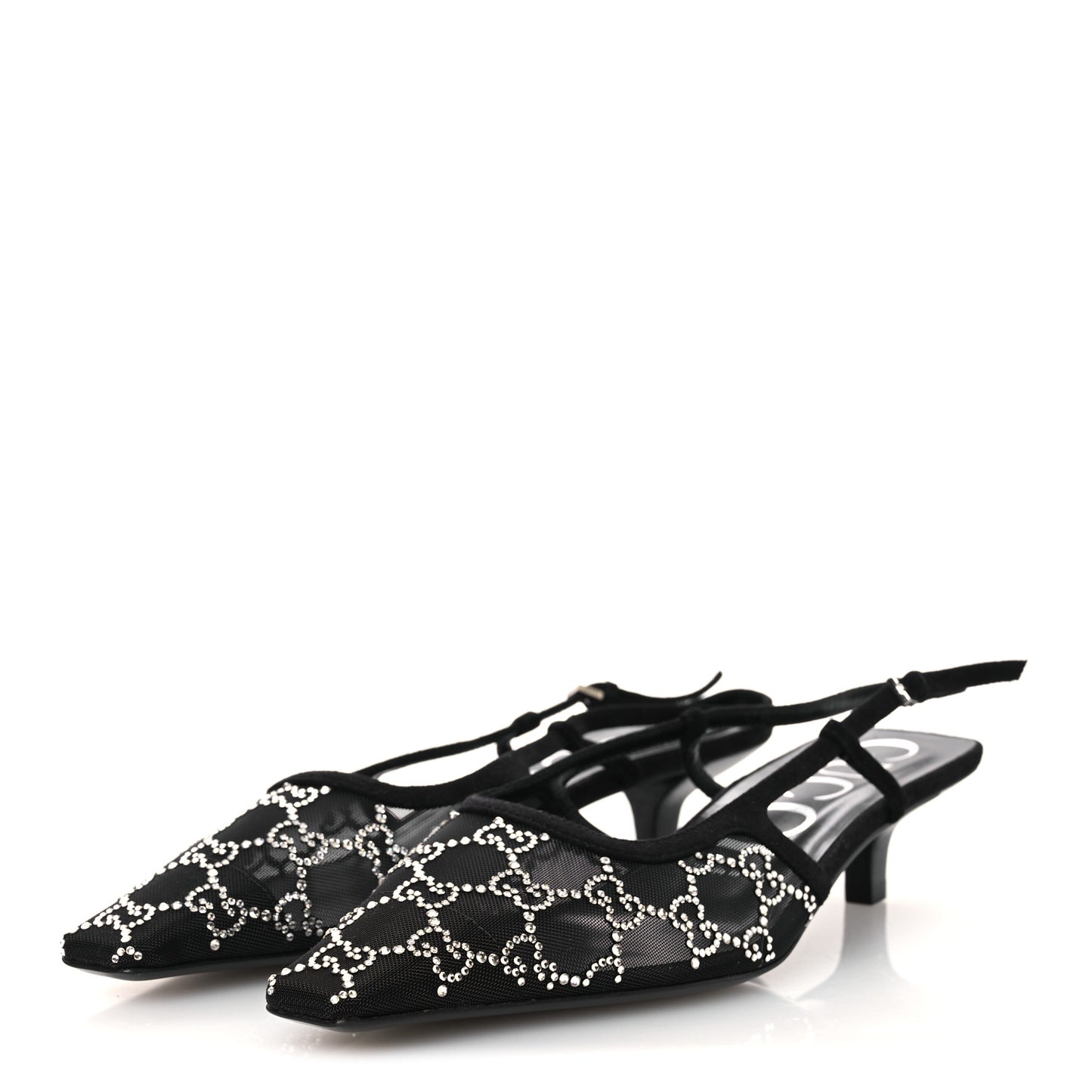 Tela Retino Kid Scamosciato Crystal GG Monogram Square G 35mm Slingback Pumps 39 Black