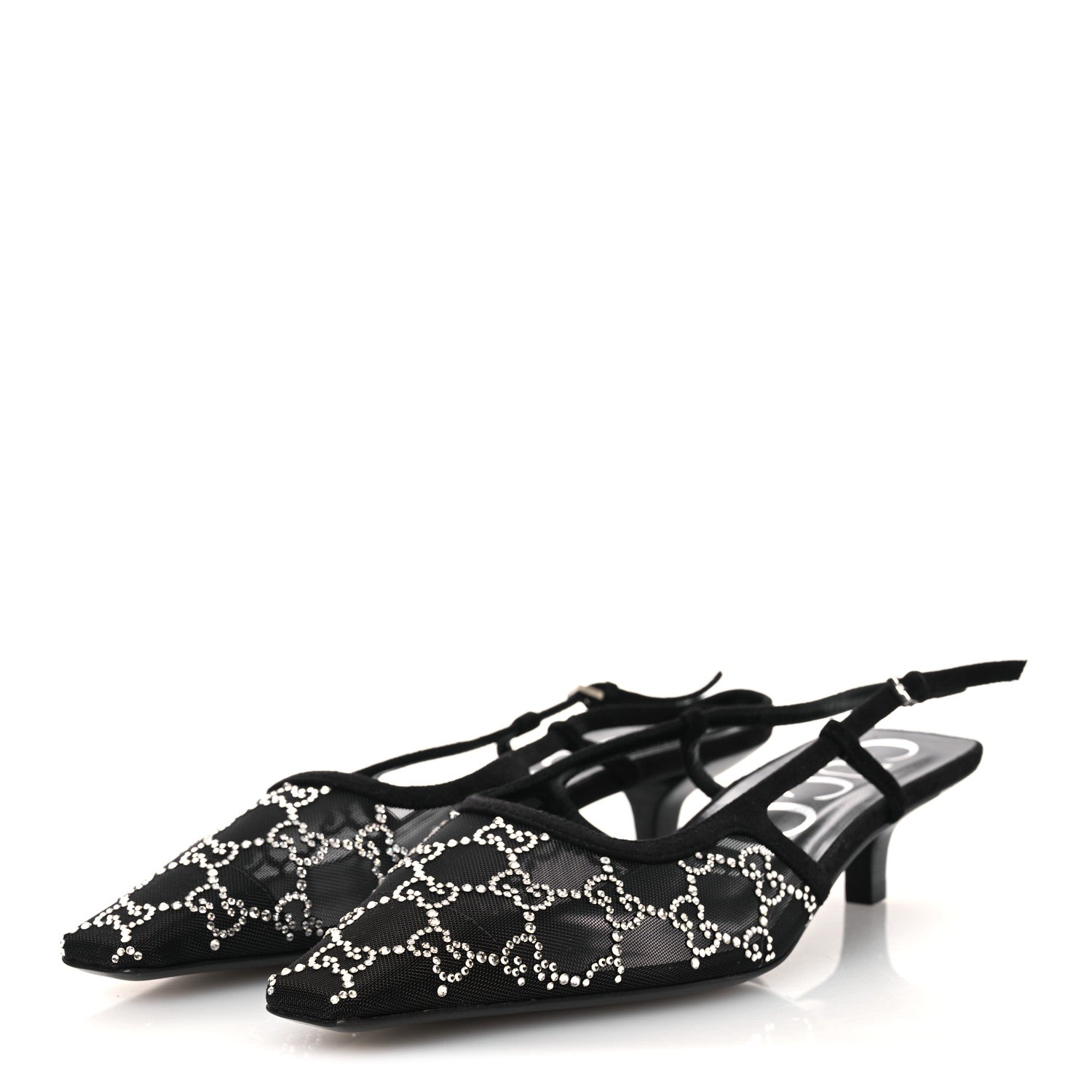 Gucci Tela Retino Kid Scamosciato Crystal GG Monogram Square G 35mm Slingback Pumps 39 Black 4 of 9