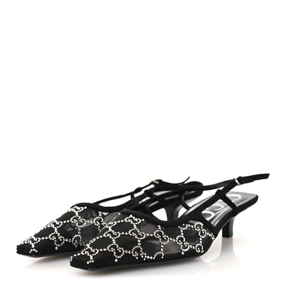 Gucci Tela Retino Kid Scamosciato Crystal GG Monogram Square G 35mm Slingback Pumps 39 Black 4 of 9