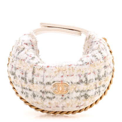 Chanel Wool Tweed Quilted Chain Around Mini Pouch Ecru Khaki Gold Red 1 of 9