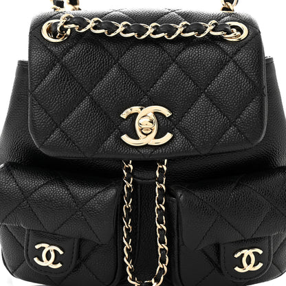 Chanel Shiny Caviar Quilted Small Duma Pockets Drawstring Backpack Black 8 of 10