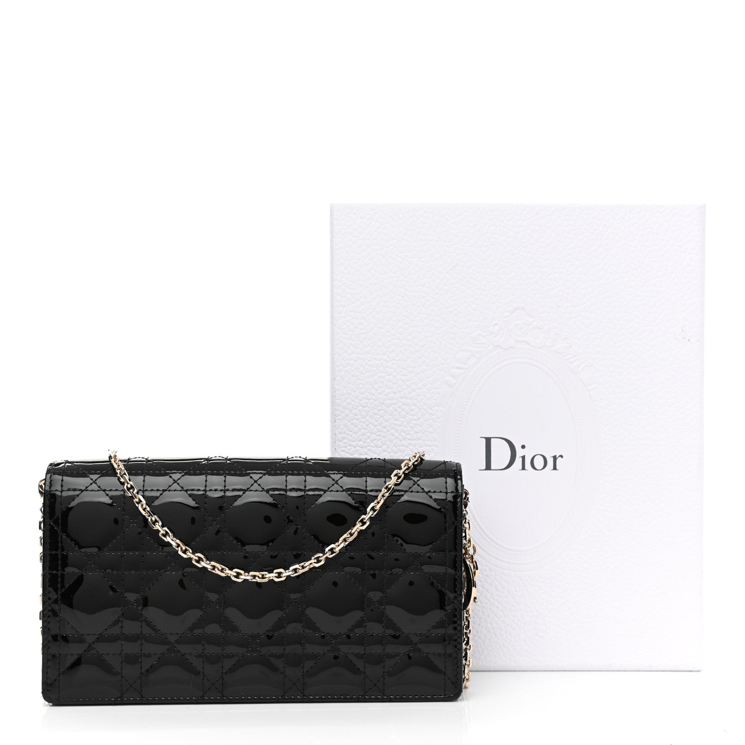 Christian Dior Patent Cannage Lady Dior Chain Wallet Black 11 of 11