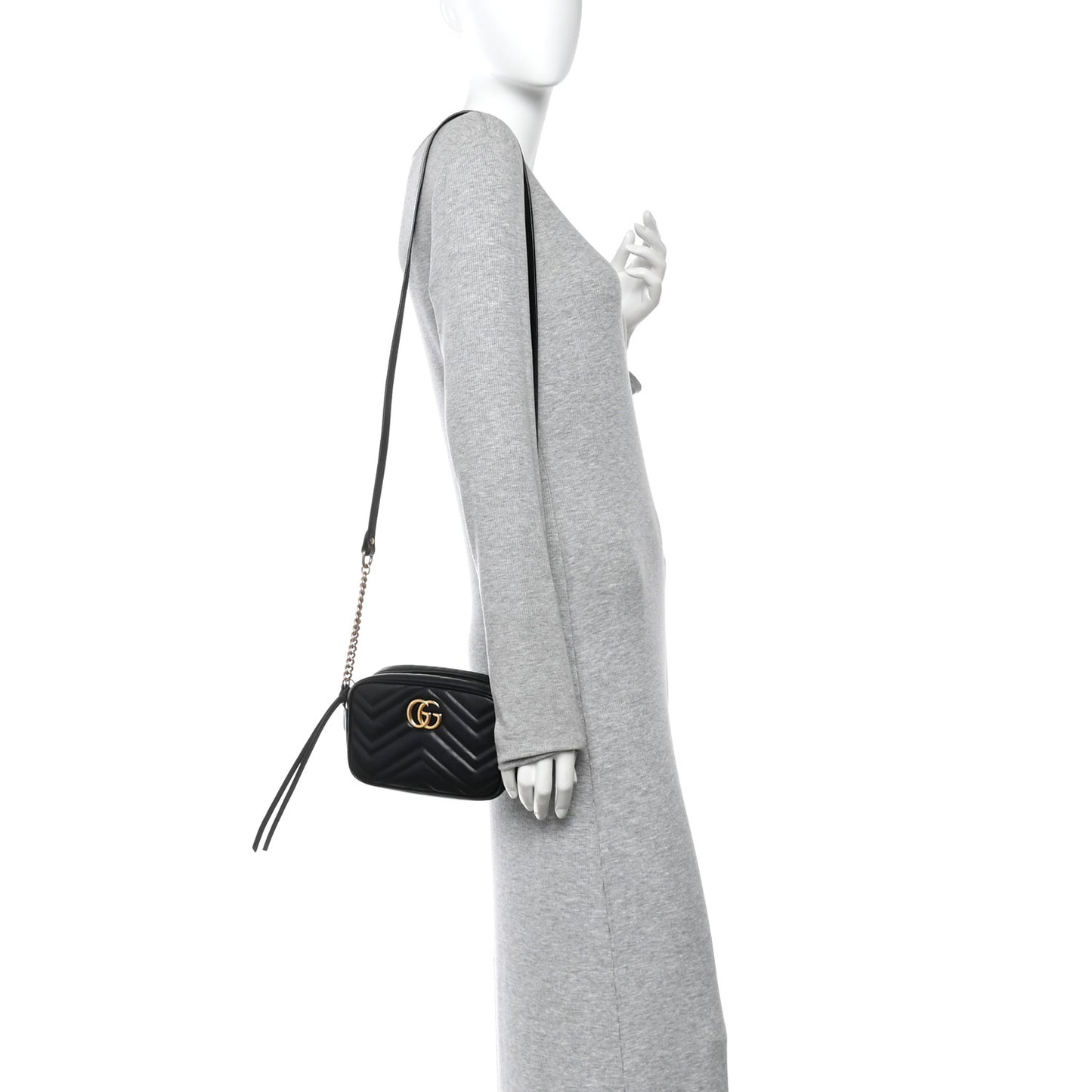 Calfskin Matelasse Mini GG Marmont Chain Shoulder Bag Black
