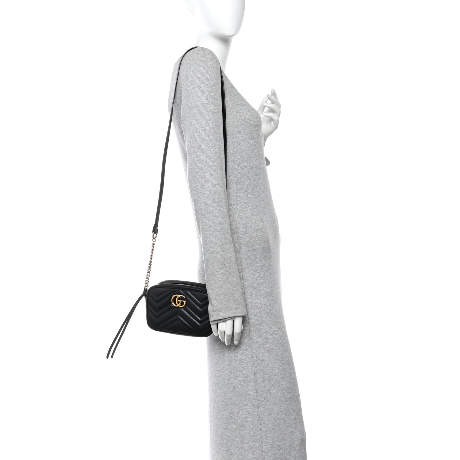 Gucci Calfskin Matelasse Mini GG Marmont Chain Shoulder Bag Black 2 of 14